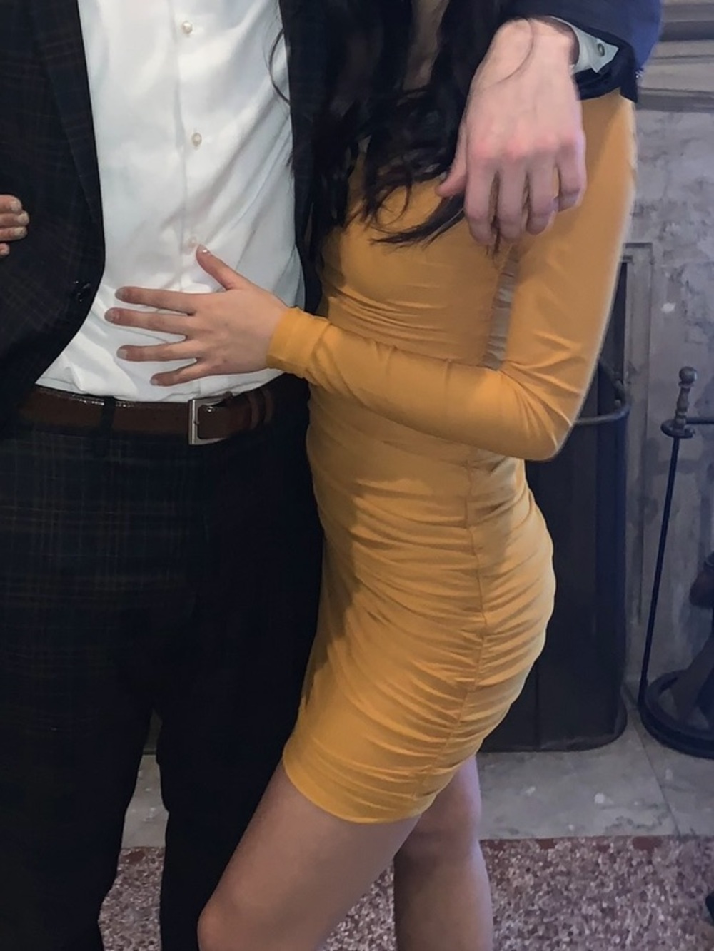 Women’s tiger mist mini mustard ruched dress